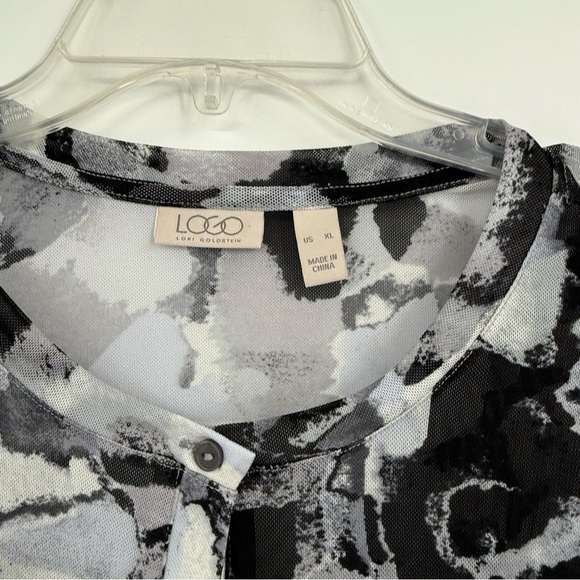 LOGO by Lori Goldstein Mesh Cardigan Top Black Gray Size XL Button Up Semisheer - Picture 6 of 10